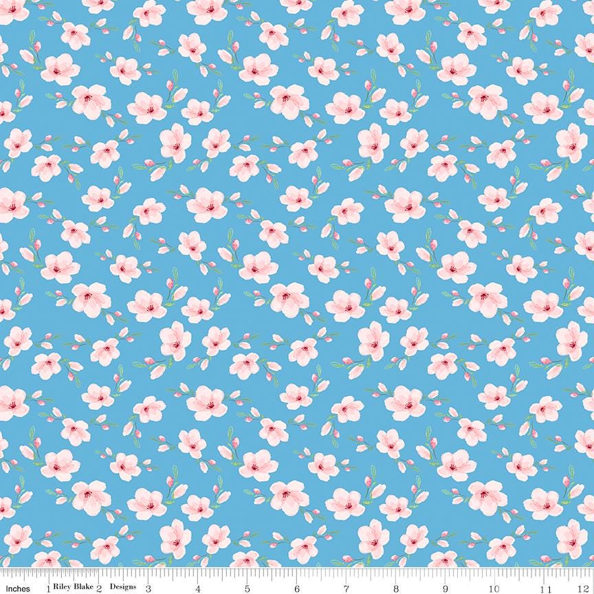 Painted Petals 5" Stacker, Riley Blake 5-17590-42, 5" Precut Pink Blue Green Yellow Floral Charm Pack Fabric Squares, Lila Tueller