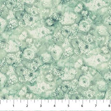 Whisper 10" Tiles, Northcott TWHISPER42-10, 10" Precut Teal Green Cream Floral Dandelions Cotton Quilt Fabric Squares