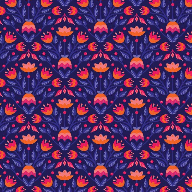 Blooming Garden 5" Fabric Squares, Cloud9 Fabrics 600501-X, 5" Precut Purple Orange Pink Blue Floral Quilt Fabric Squares