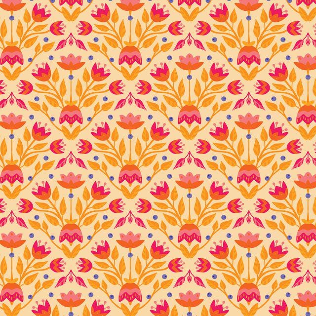 Blooming Garden 5" Fabric Squares, Cloud9 Fabrics 600501-X, 5" Precut Purple Orange Pink Blue Floral Quilt Fabric Squares