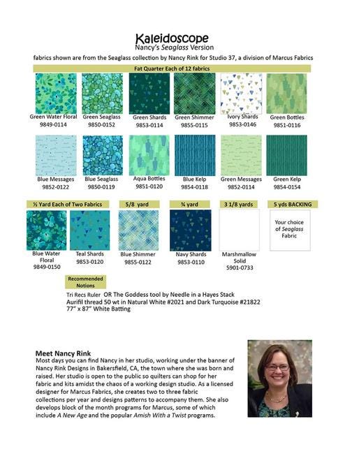 Designer Duo Kaleidoscope BOM Pattern Book, Nancy Rink Designs NRDDDK, Sampler Star Quilt with 2 Fabric Options
