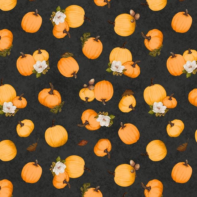 Oh My Gourd 5 Karat Crystals, Wilmington Prints 893-508, Precut 5" Fall Autumn Thanksgiving Pumpkins Floral Fabric Squares Charm Pack