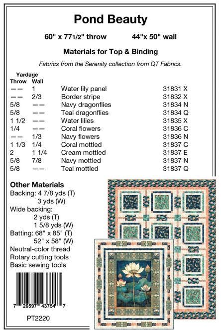 Pond Beauty Panel Frame Quilt PATTERN, Pine Tree Country Quilts PT2220, Fabric Panel Focal Print Friendly Throw Quilt Pattern Two Layouts