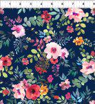 Glorious Garden - Multicolored Flowers on Blue Fabric, In the Beginning 2GAR-1, Large Floral Blue Fabric
