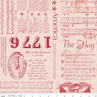 108" Americana - 3 Yard Cut of Patriotic Text on Cream Wide Quilt Back Fabric, Riley Blake 3YD-WB16102-RED, Liberty Red Wide Backing