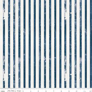 Sew America - Navy Blue Cream Faded Stripes Fabric, Riley Blake C17349-Blue, Blue Cream Striped Fabric, By the Yard