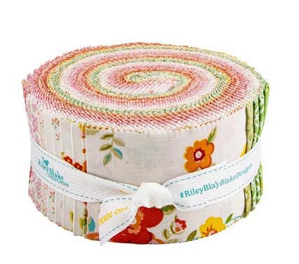 Peach Cobbler 2.5" Rolie Polie, Riley Blake RP-17420-40, 2.5" Precut Pink Peach Yellow Green Floral Jelly Roll Fabric Squares, Lily Ashbury