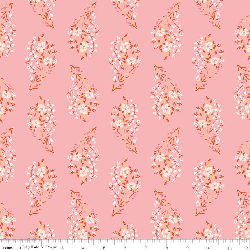 Peach Cobbler 2.5" Rolie Polie, Riley Blake RP-17420-40, 2.5" Precut Pink Peach Yellow Green Floral Jelly Roll Fabric Squares, Lily Ashbury