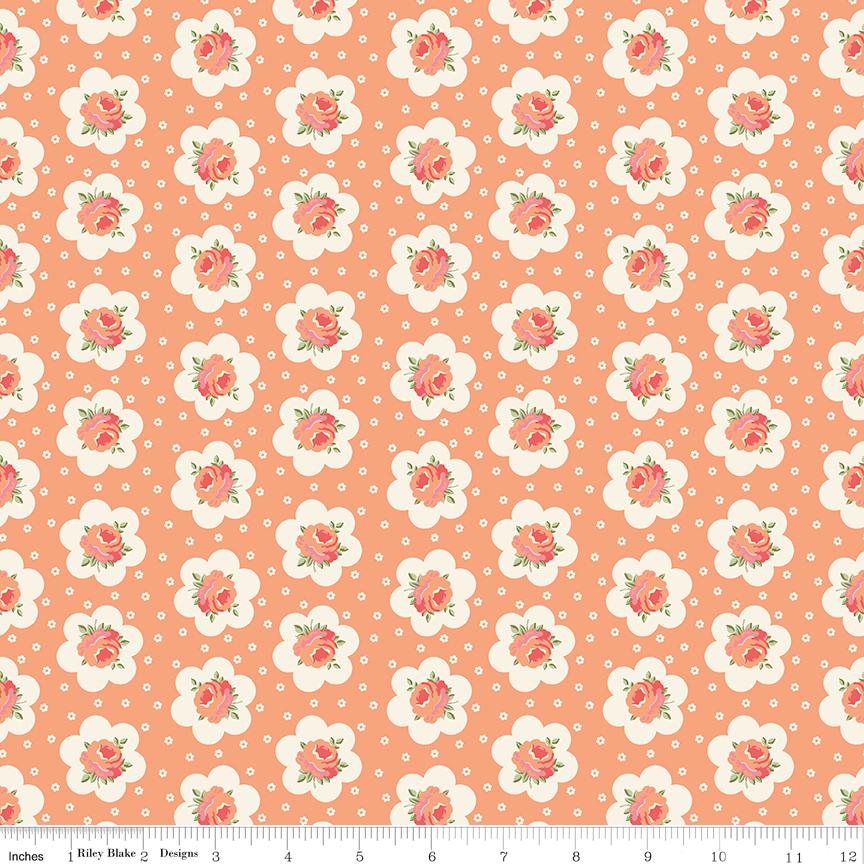 Peach Cobbler 2.5" Rolie Polie, Riley Blake RP-17420-40, 2.5" Precut Pink Peach Yellow Green Floral Jelly Roll Fabric Squares, Lily Ashbury