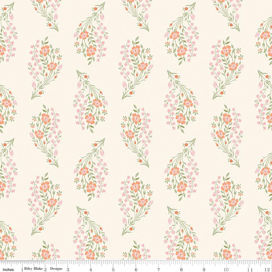 Peach Cobbler 2.5" Rolie Polie, Riley Blake RP-17420-40, 2.5" Precut Pink Peach Yellow Green Floral Jelly Roll Fabric Squares, Lily Ashbury