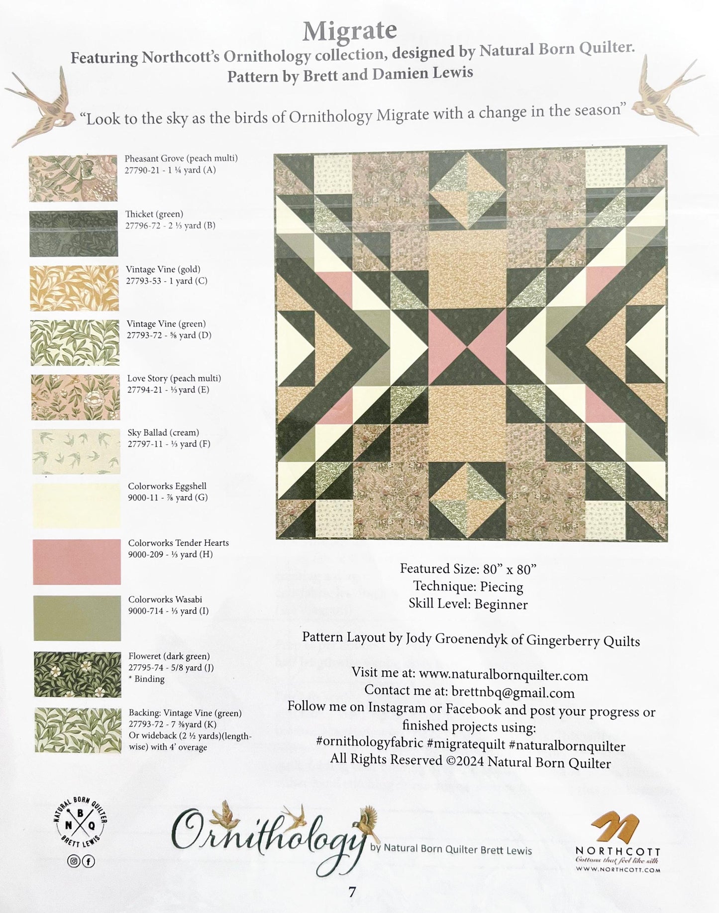Migrate Quilt Pattern, Natural Born Quilter PTN3422, Yardage Friendly Square Bed Quilt Pattern, Beginner Quilt