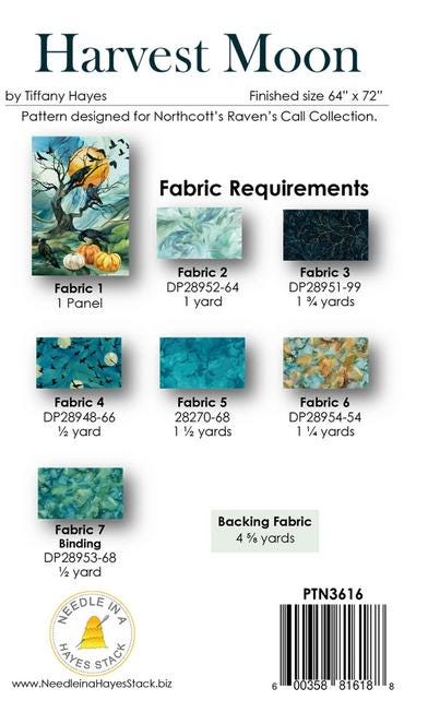 Harvest Moon Panel Frame Quilt PATTERN, Needle in a Hayes Stack PTN3616, 30" Fabric Panel Friendly Throw Quilt Pattern