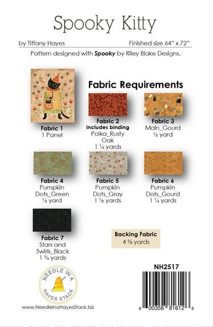 Spooky Kitty Panel Frame Quilt PATTERN, Needle in a Hayes Stack PTN2517, 36" Fabric Panel Friendly Throw Quilt Pattern