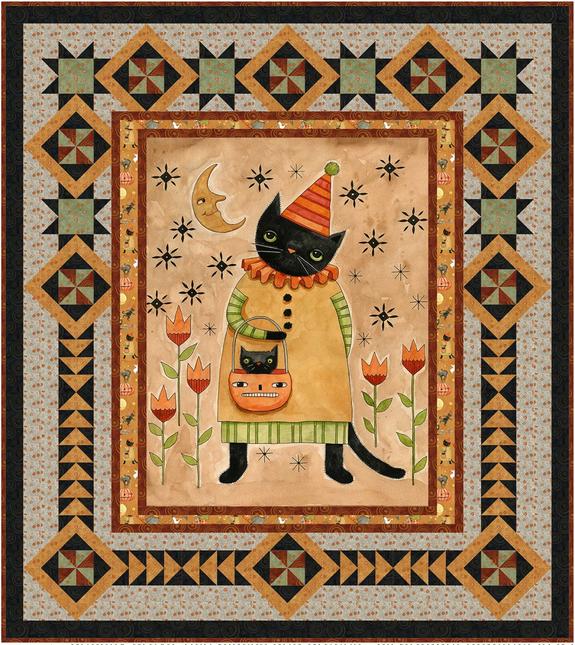 Spooky Kitty Panel Frame Quilt PATTERN, Needle in a Hayes Stack PTN2517, 36" Fabric Panel Friendly Throw Quilt Pattern