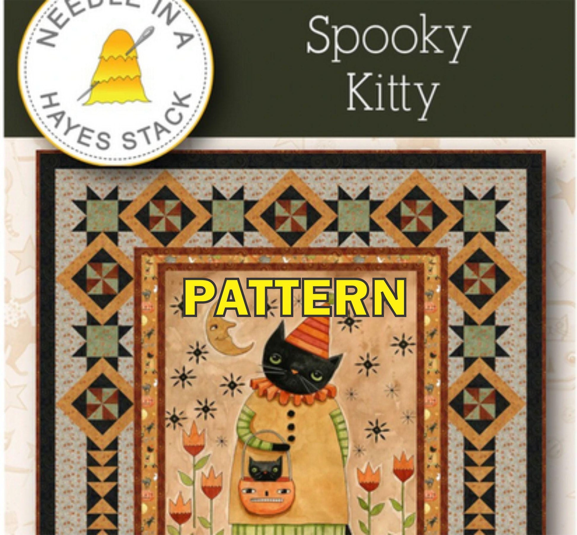 Spooky Kitty Panel Frame Quilt PATTERN, Needle in a Hayes Stack PTN2517, 36" Fabric Panel Friendly Throw Quilt Pattern