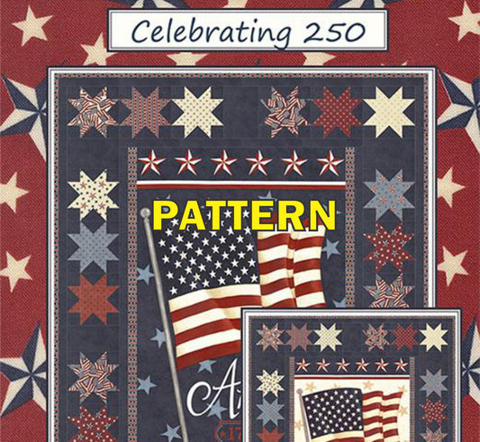 Celebrating 250 Panel Frame Quilt PATTERN, Coach House Designs CHD2530, 24" Panel Friendly Stars Frame Lap Throw Quilt Pattern