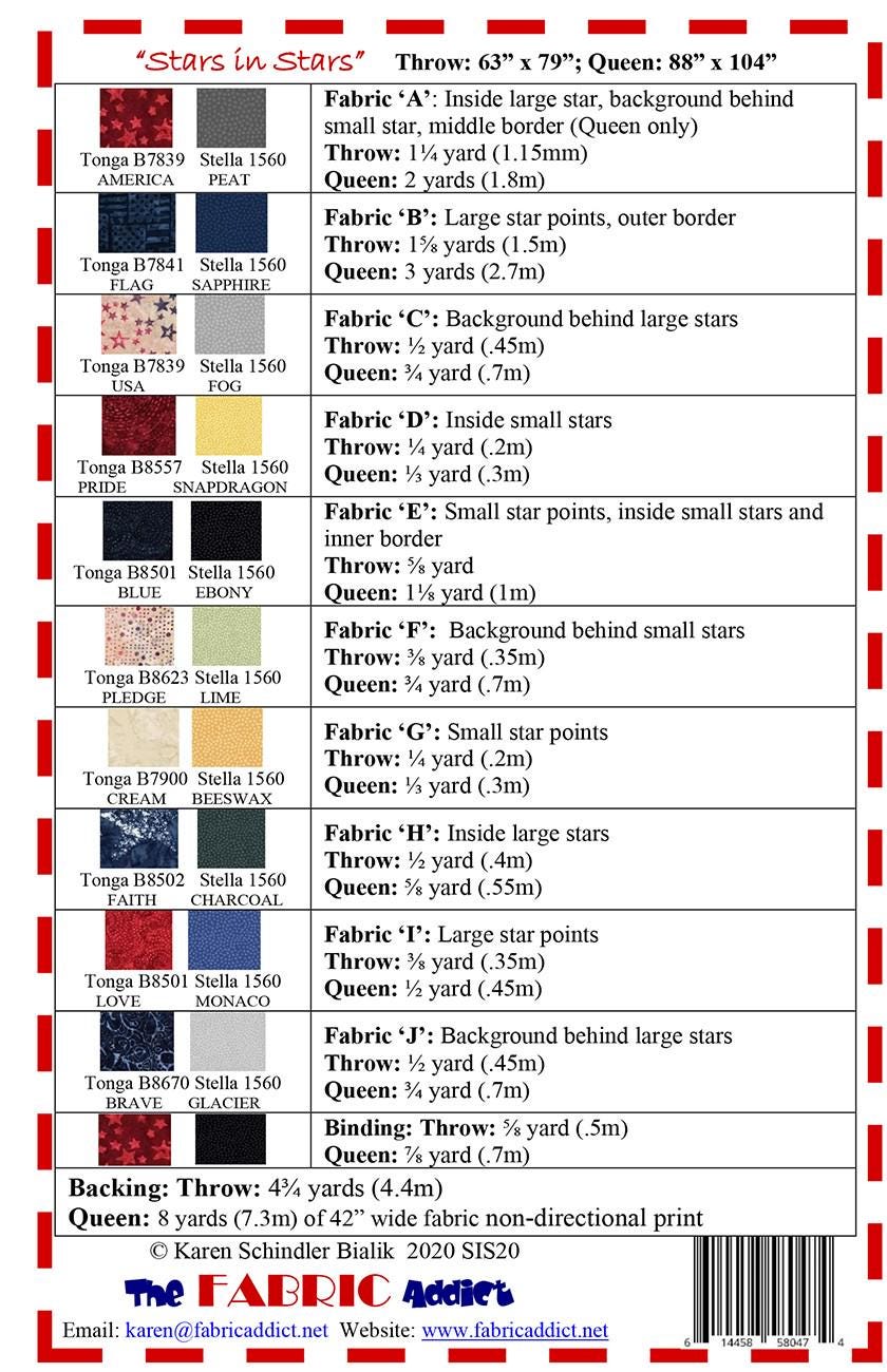 Stars in Stars Quilt Pattern, The Fabric Addict FASIS20, Yardage Friendly Sawtooth Stars Lap Throw Quilt Pattern, Bialik