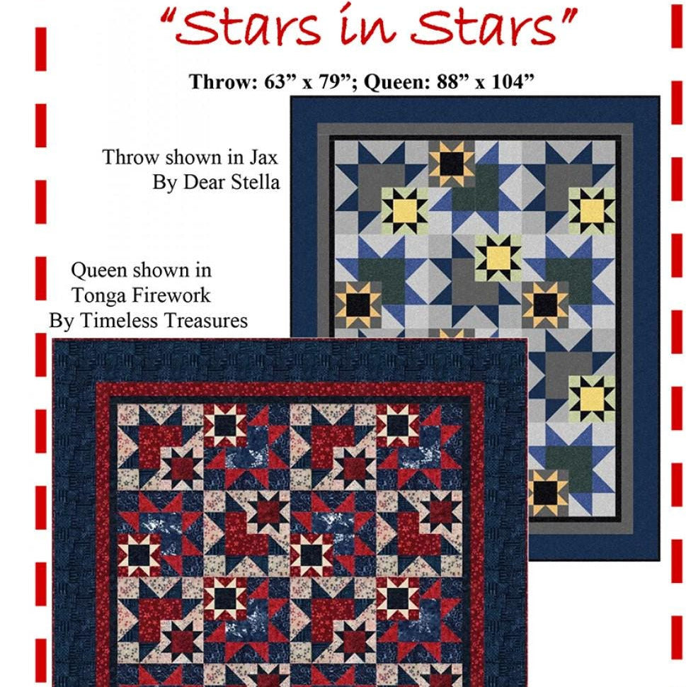 Stars in Stars Quilt Pattern, The Fabric Addict FASIS20, Yardage Friendly Sawtooth Stars Lap Throw Quilt Pattern, Bialik
