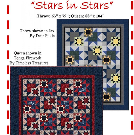 Stars in Stars Quilt Pattern, The Fabric Addict FASIS20, Yardage Friendly Sawtooth Stars Lap Throw Quilt Pattern, Bialik