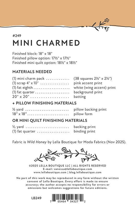 Mini Charmed Quilted Pillow Cover Pattern, Lella Boutique LB249, Precut 2.5" Mini Charm Squares Friendly Butterfly Pillow Cover Pattern