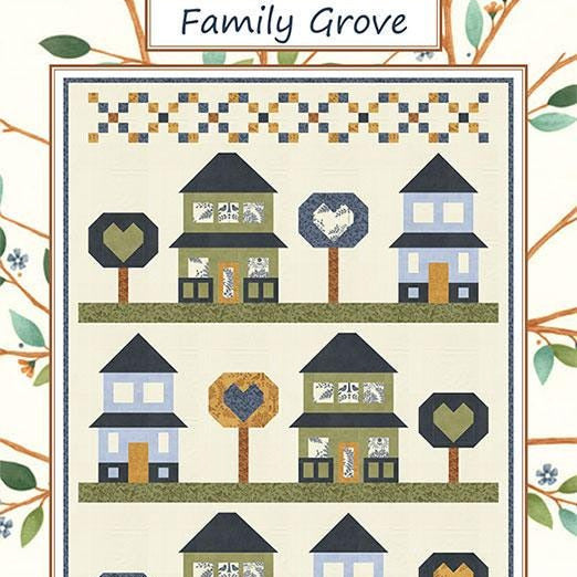 Family Grove Quilt Pattern, Coach House Designs CHD2525, Yardage Friendly Houses Trees Hearts Lap Throw Quilt Pattern