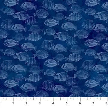 Coral Reef - Tonal Fish on Navy Blue Fabric, Northcott DP28884-48, Blue Fish Fabric, By the Yard