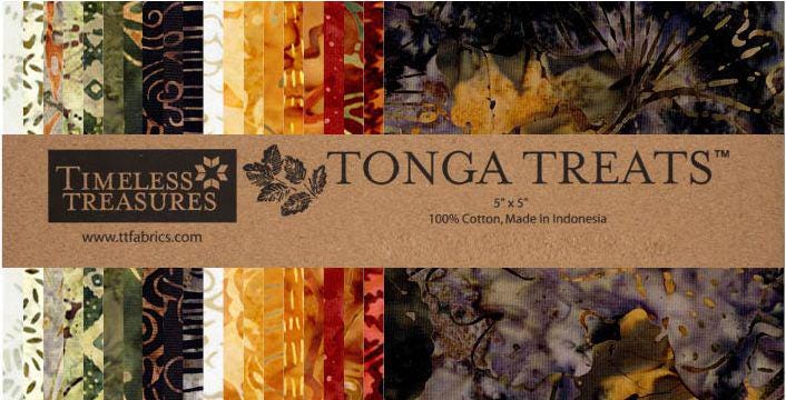 Tonga Ember Batik 5" Squares, Timeless Treasures Treat-Mini42 Ember, 5" Precut Brown Gold Rust Green Batik Charm Pack Squares