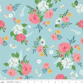 Correspondence 5" Stacker, Riley Blake 5-17560-42, 5" Precut Blue Green Pink Floral Fabric Squares, Beverly McCullough