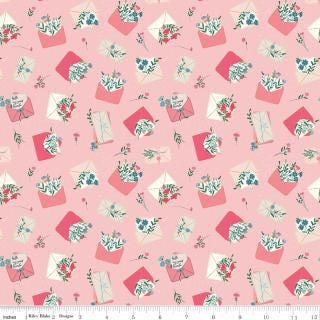 Correspondence 5" Stacker, Riley Blake 5-17560-42, 5" Precut Blue Green Pink Floral Fabric Squares, Beverly McCullough