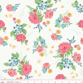 Correspondence 5" Stacker, Riley Blake 5-17560-42, 5" Precut Blue Green Pink Floral Fabric Squares, Beverly McCullough