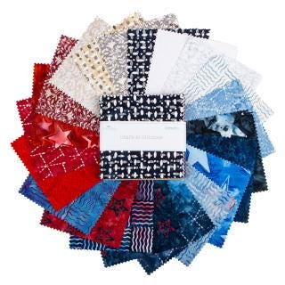 Expressions Batiks Stars and Stitches 5" Stacker, Riley Blake 5-23627-42, 5" Precut Patriotic Batik Fabric Squares