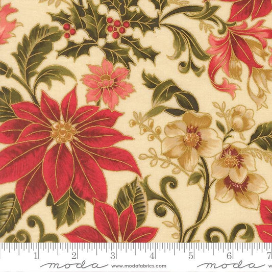 Merry Manor Metallic 2.5" Jelly Roll, Moda 33860JRM, 2.5" Precut Gold Metallic Traditional Christmas Xmas Jelly Roll Fabric Strips