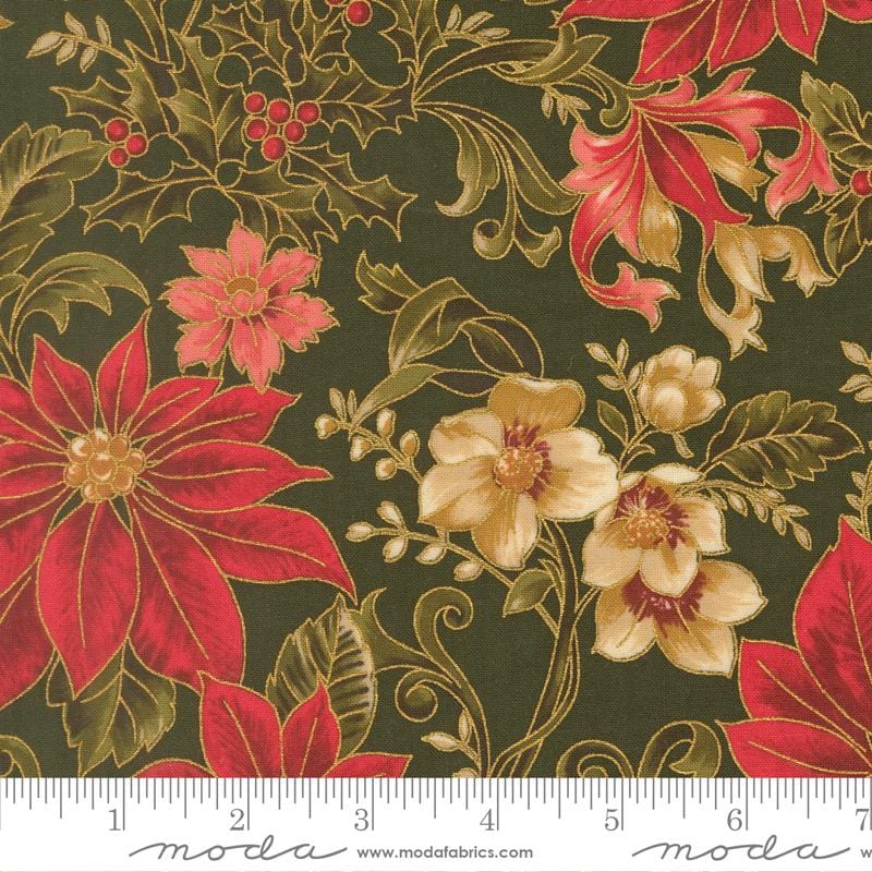 Merry Manor Metallic 2.5" Jelly Roll, Moda 33860JRM, 2.5" Precut Gold Metallic Traditional Christmas Xmas Jelly Roll Fabric Strips