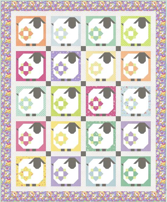 Wooly Flowers Quilt Pattern, Coriander Quilts CQ241, F8 Fat Eighths or Yardage Friendly Flowers on Sheep Throw Quilt Pattern, Corey Yoder