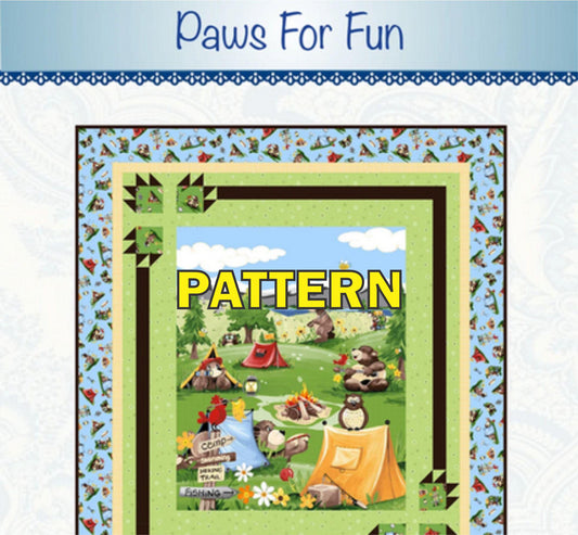 Paws For Fun Panel Frame Quilt Pattern, Bound to Be Quilting BTBQ593, Fabric Panel Friendly Bear Paw Claw Panel Frame Throw Quilt Pattern