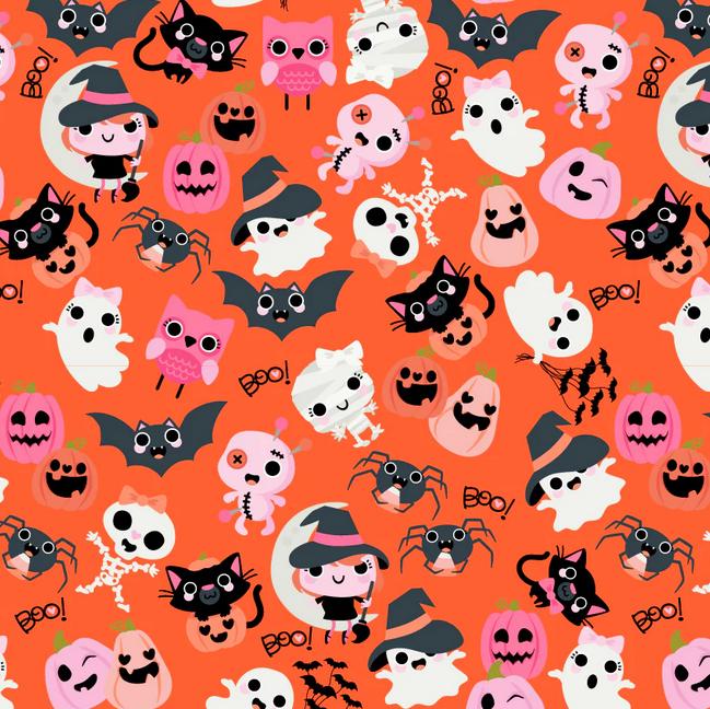 Not Scary Halloween 5" Charm Squares, Poppie Cotton NT26520, 5" Precut Pink Orange Black Green White Halloween Fabric Squares