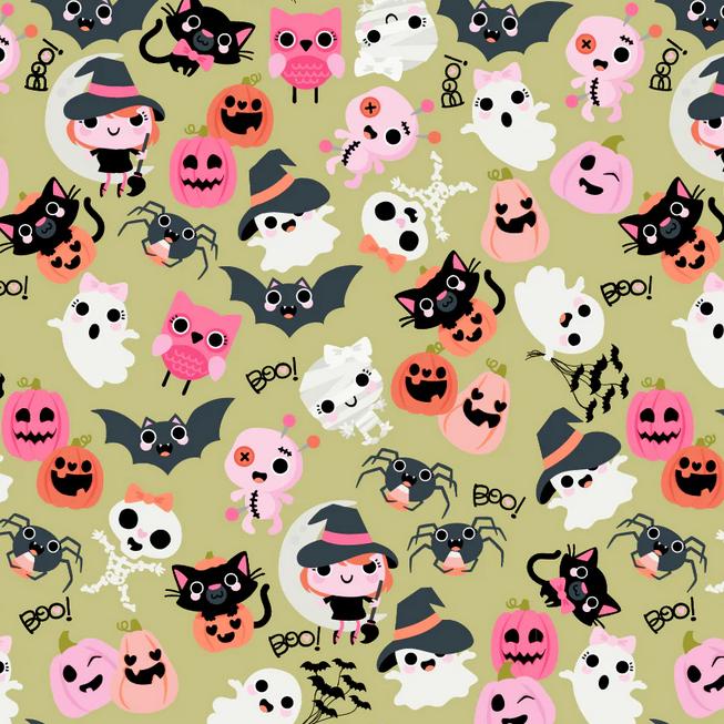Not Scary Halloween 5" Charm Squares, Poppie Cotton NT26520, 5" Precut Pink Orange Black Green White Halloween Fabric Squares