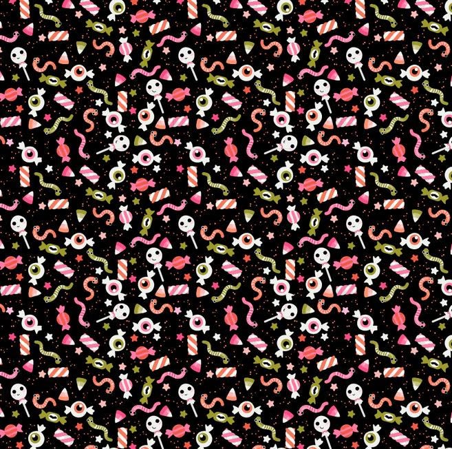 Not Scary Halloween 5" Charm Squares, Poppie Cotton NT26520, 5" Precut Pink Orange Black Green White Halloween Fabric Squares