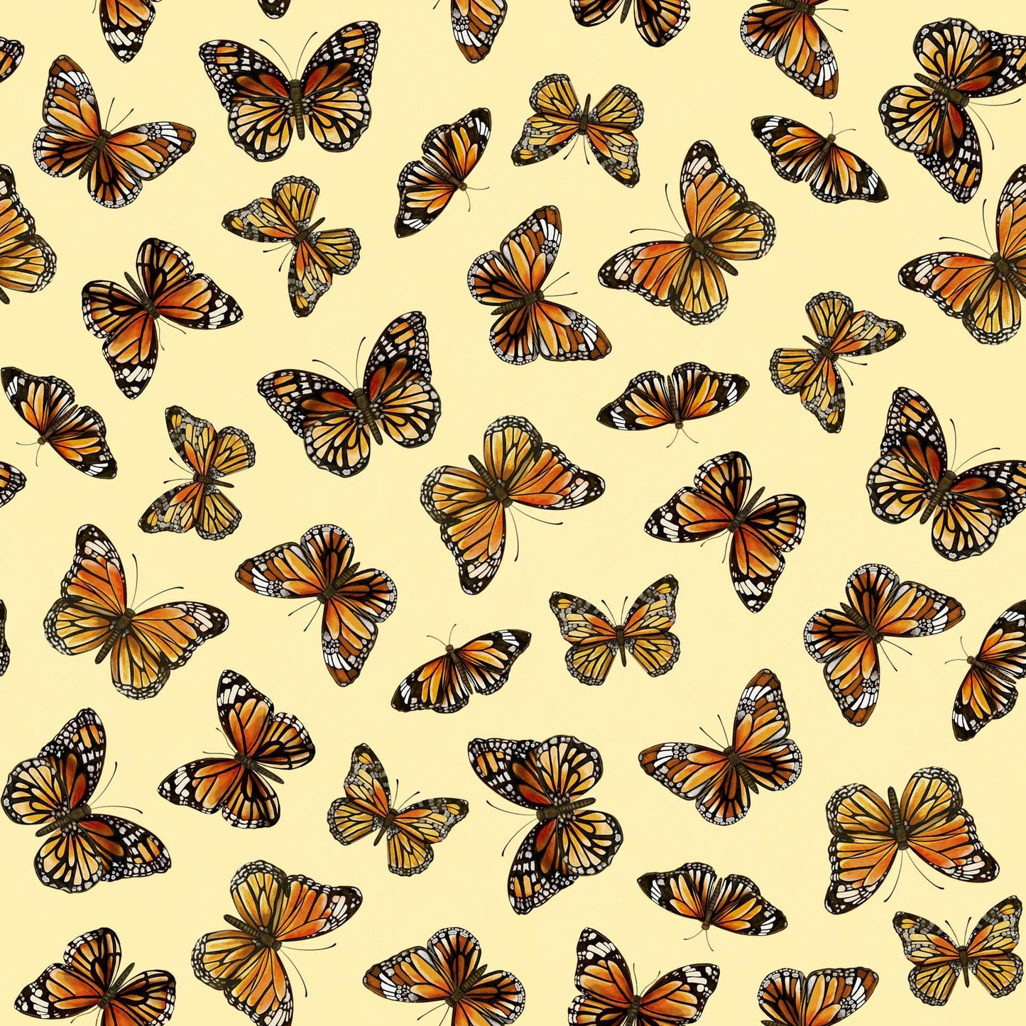 Monarch Meadow 5" Charm Squares, White Owl Fabrics MONARCHMEADOW-05, 5" Precut Monarch Butterfly Butterflies Floral Quilt Fabric Squares