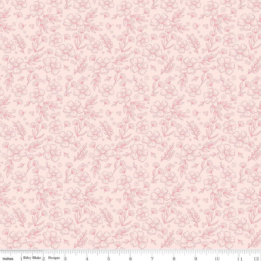 Sweet Pink Rolie Polie, Riley Blake RP-17410-40, 2.5" Precut Pink Cream Floral Fabric Strips, My Mind's Eye