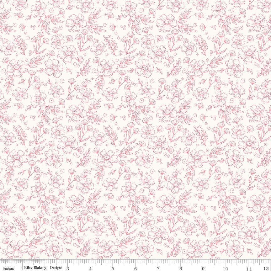 Sweet Pink Rolie Polie, Riley Blake RP-17410-40, 2.5" Precut Pink Cream Floral Fabric Strips, My Mind's Eye