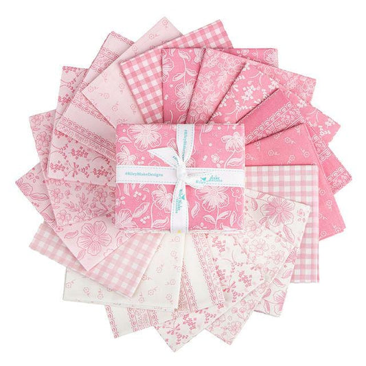 Sweet Pink 18 Fat Quarter Bundle, Riley Blake FQ-17410-18, Precut 18 x 22 Pink Cream Floral Fabric, My Mind's Eye