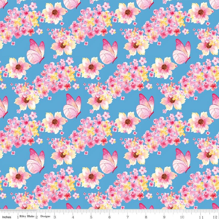 Painted Petals 5" Stacker, Riley Blake 5-17590-42, 5" Precut Pink Blue Green Yellow Floral Charm Pack Fabric Squares, Lila Tueller