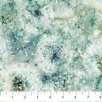 Whisper - Packed Dandelions Floral Fabric, Northcott DP28700-64 MD Teal Multi, Teal Cream Green Dandelions Floral Fabric, By the Yard