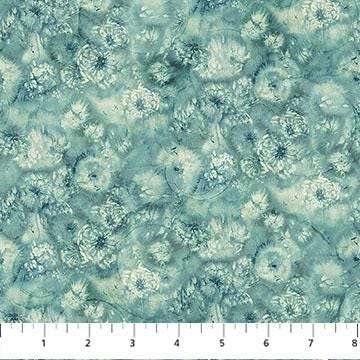 Whisper 10" Tiles, Northcott TWHISPER42-10, 10" Precut Teal Green Cream Floral Dandelions Cotton Quilt Fabric Squares