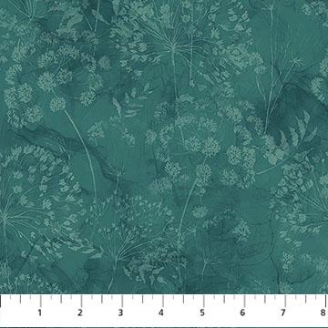 Whisper 10" Tiles, Northcott TWHISPER42-10, 10" Precut Teal Green Cream Floral Dandelions Cotton Quilt Fabric Squares