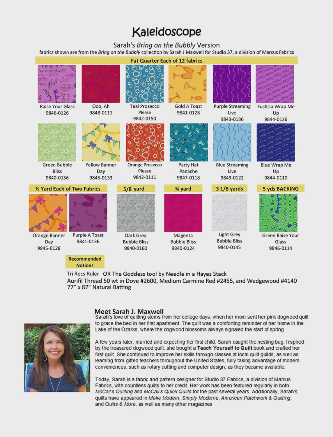 Designer Duo Kaleidoscope BOM Pattern Book, Nancy Rink Designs NRDDDK, Sampler Star Quilt with 2 Fabric Options
