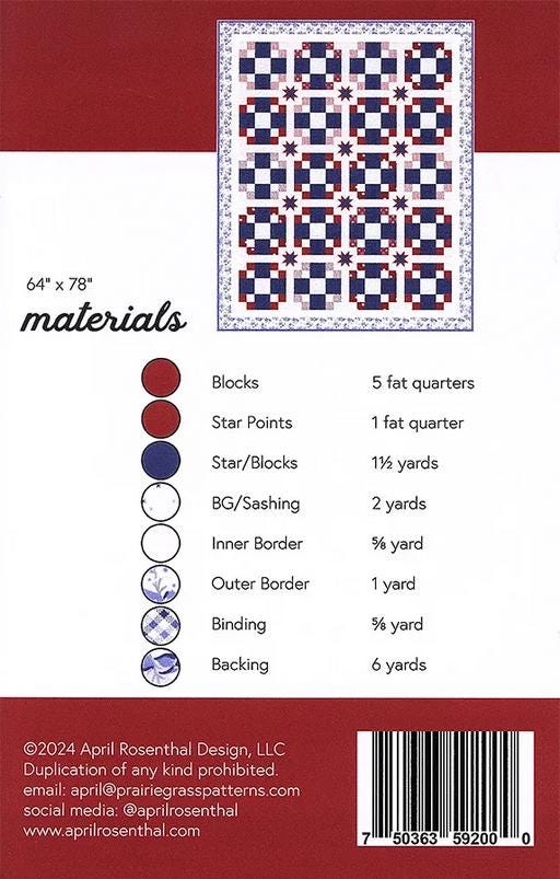 Good Folks Quilt Pattern, Prairie Grass Patterns PGP198, FQ Fat Quarter Friendly Patriotic Stars and Bars Throw Quilt Pattern