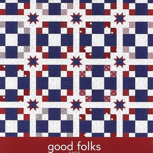 Good Folks Quilt Pattern, Prairie Grass Patterns PGP198, FQ Fat Quarter Friendly Patriotic Stars and Bars Throw Quilt Pattern