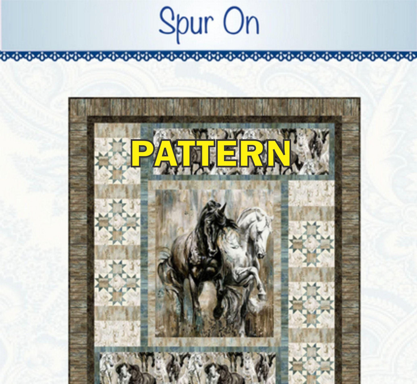 Spur On Panel Frame Quilt Pattern, Bound to Be Quilting BTBQ598 PTN3674, Panel Friendly Star Frame Lap Throw Quilt Pattern